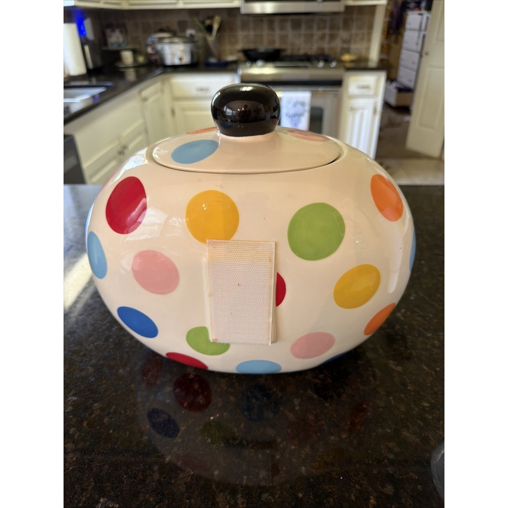Coton Colors Happy Everything Multicolor Polka Dot Large Cookie Jar/Canister